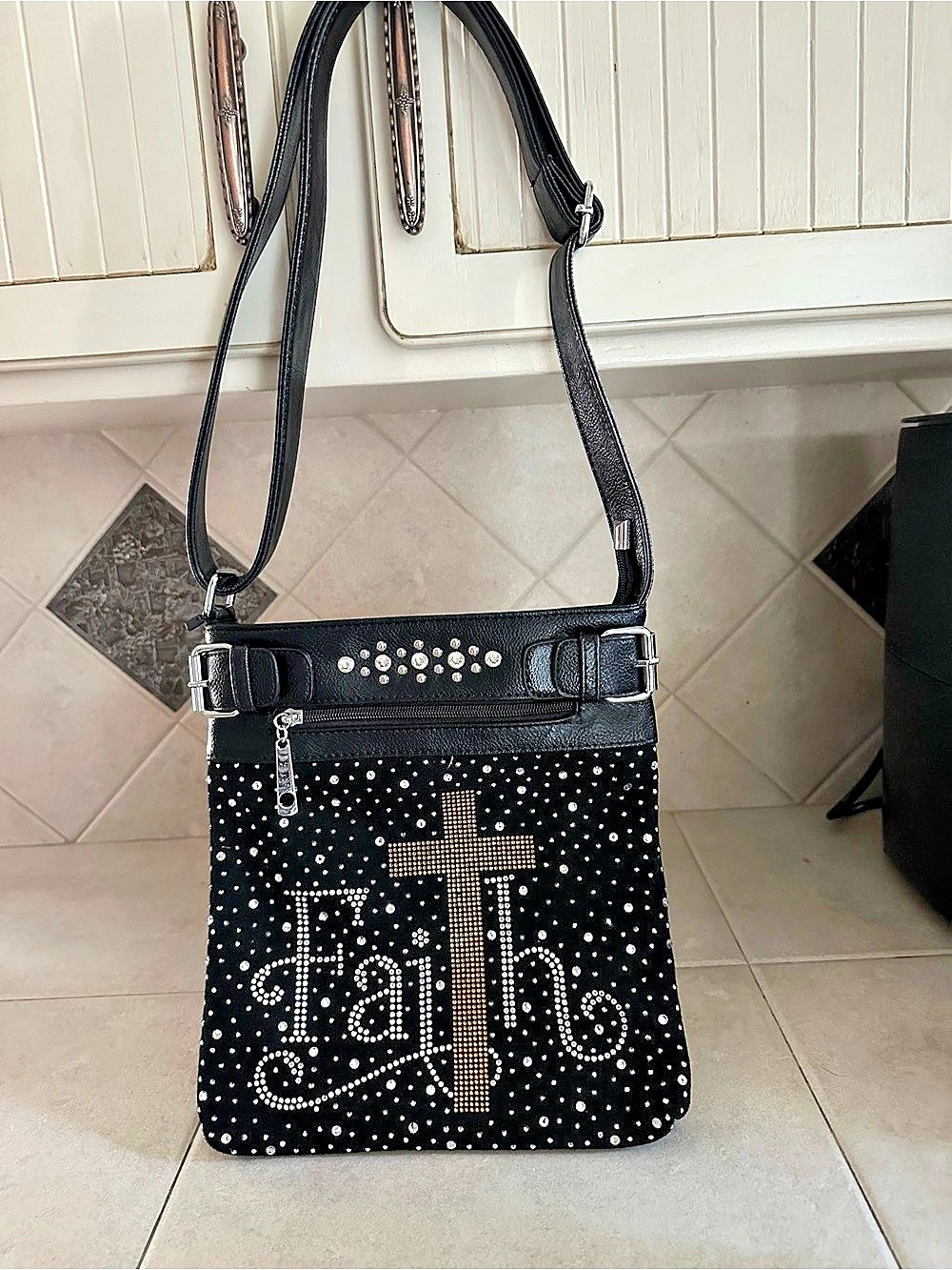 Rhinestone Crossbody Bag in Black & Gold NWT